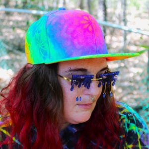 Bright Neon Rainbow Hat -  Hand Painted Rainbow Flat Brim Adjustable Snapback Baseball Hat - Psychedelic Trippy Fest Hat - One of a Kind