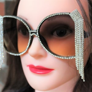DRIPPING DIAMONDS - One of a Kind Statement Sunglasses - Adult Sunglass with Beautiful Glass Gem Embellishments & Dangle Gem Fringe