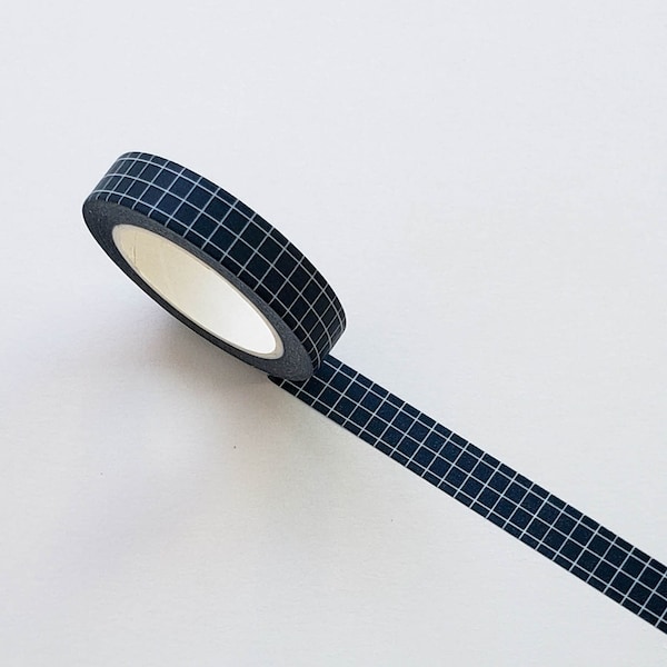 Washi Tape/ Craft Tape- Dark Blue Navy Blue with White Grid