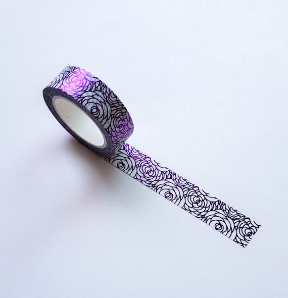 Silver Foil & Purple Rose Flower Floral Washi Tape Decorative Craft Tape 15mx10m