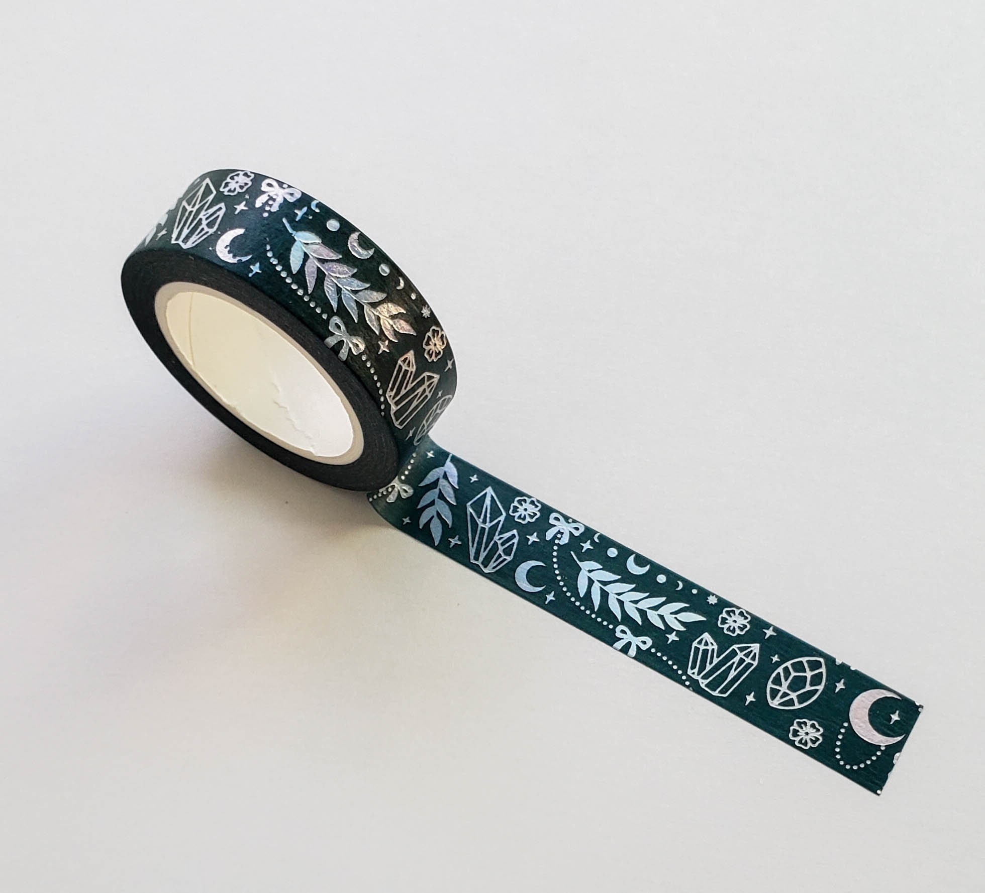 Silver Snake Washi Tape | Snake and Crystal Motif on Black | Gift Wrapping  and Craft Tape