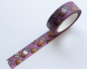 Washi Tape/ Craft Tape- Boba Bubble Tea on Purple