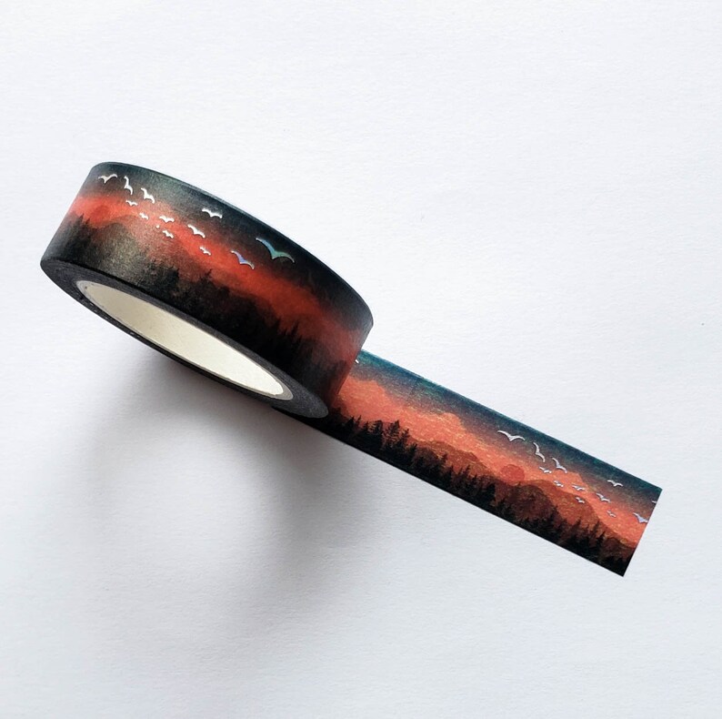 Washi Tape/ Craft Tape Forest Mountains and Dusk Sunset With Etsy