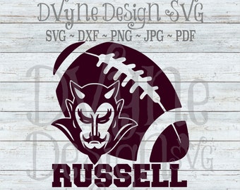 Devils Football SVG, Russell Red Devils Football Cut File for Silhouette or Cricut, Devil Football PNG for Sublimation, Instant Download