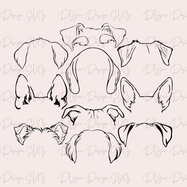 Dog Ears Outline SVG Bundle, Minimalist Design, Dog Lover Gift, Pet Memorial Tattoo, PNG Sublimation, Vinyl Cut File, Glowforge Laser Cutter