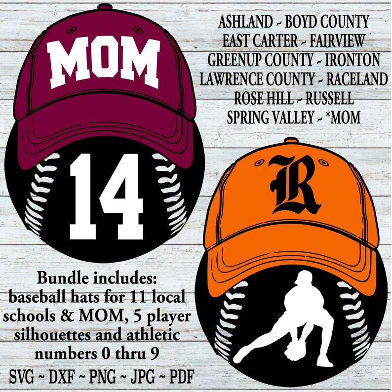 Baseball Hat SVG Bundle 11 School Baseball Teams Mom Etsy