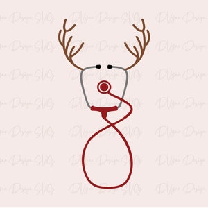 Reindeer Stethoscope SVG, Christmas Medical Digital Cut File for Silhouette or Cricut, 300dpi PNG for Sublimation, Instant Download