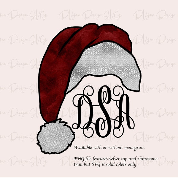 Personalized Santa Hat SVG, Santa Hat Monogram Vinyl Cut File, Christmas Monogram PNG for Sublimation, Personalized Christmas Digital File