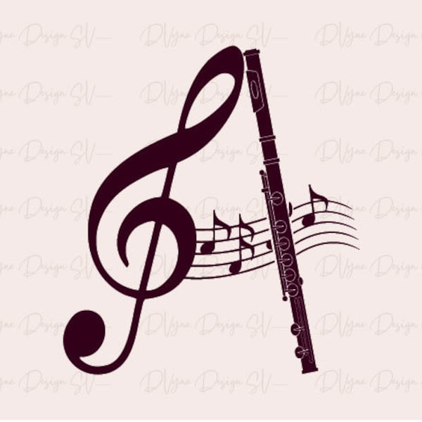Band SVG, Violinschlüssel Buchstabe A mit Flöte Schnittdatei für Silhouette oder Cricut, Schulband PNG für Sublimation, Sofort Download