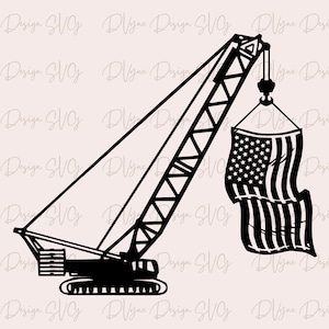 Mobile Crane With Flag SVG, Construction Crane SVG, Crane Flag SVG, American Flag svg, Silhouette, Cricut Cut File, Instant Download
