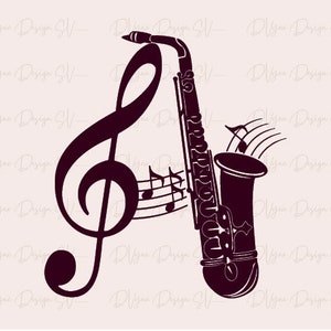 Band SVG, Treble clef letter A with Saxophone Cut File for Silhouette or Cricut, School Band PNG for Sublimation, Instant Download