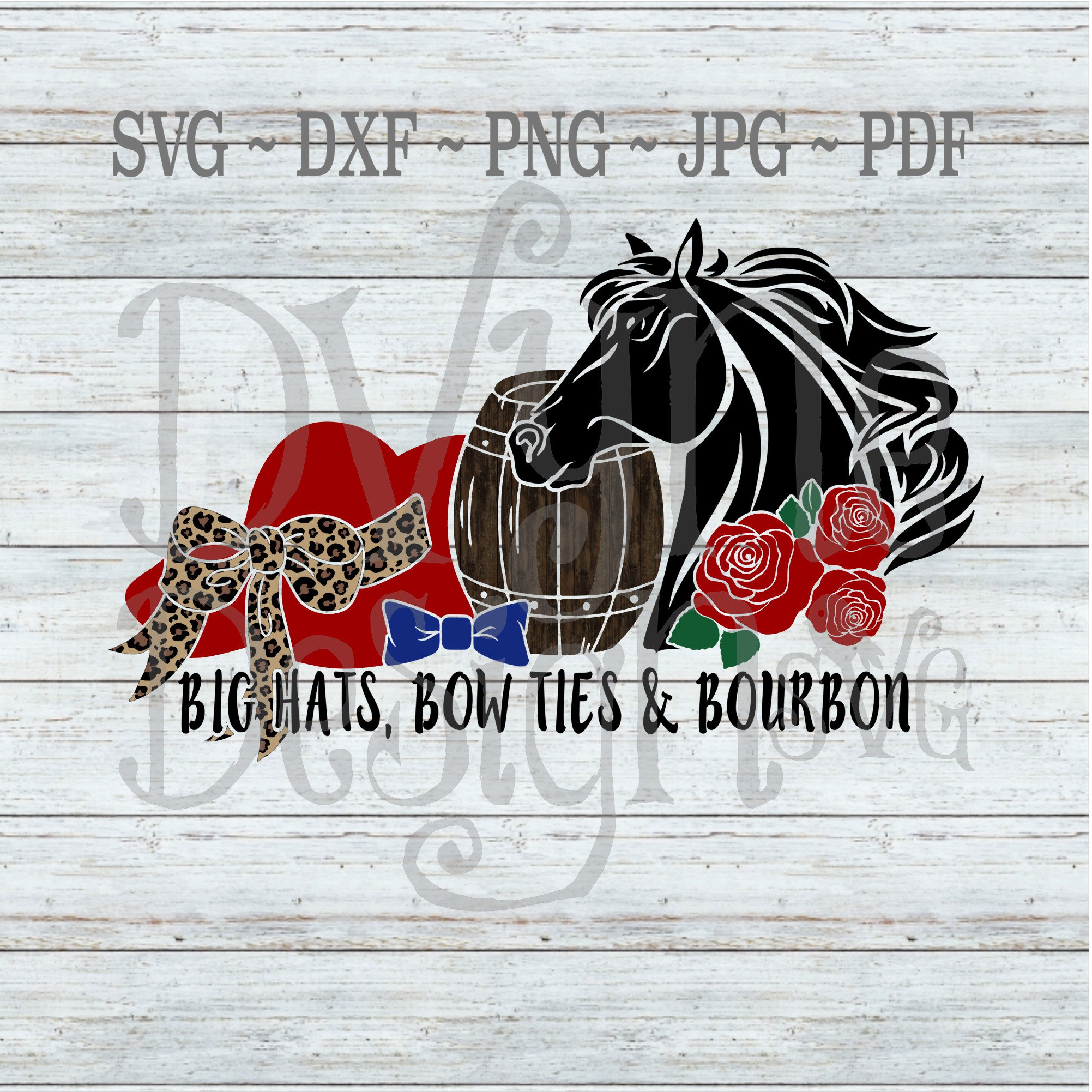 KY Derby SVG Big Hats Bow Ties and Bourbon Digital Cut File Etsy