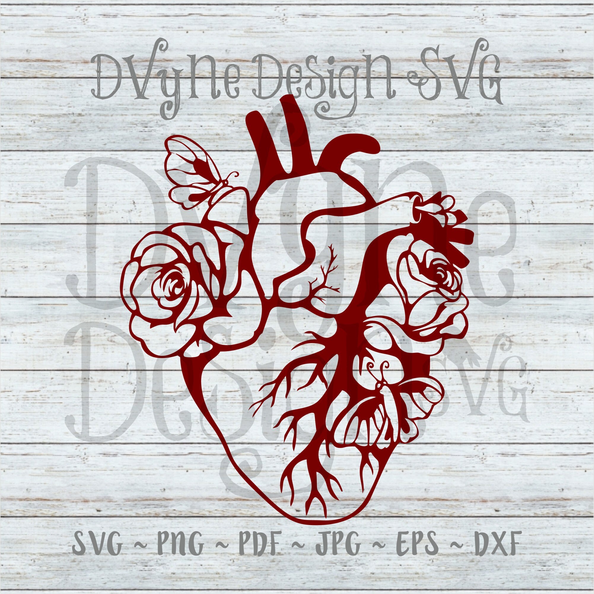 Cardiology Svg Anatomical Heart With Roses Vinyl Cut File For Etsy