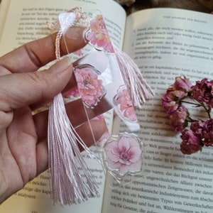 Bookmark Personalized Gift for Her Flowers Blossoms Pink Acrylic Bookmark, Peony, Rose, Amaryllis, Gerbera, April 4th Art image 3