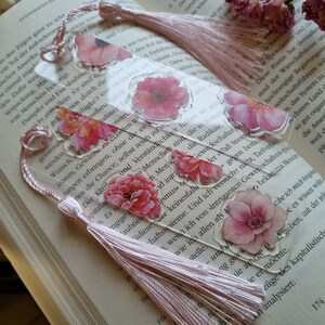 Bookmark Personalized Gift for Her Flowers Blossoms Pink Acrylic Bookmark, Peony, Rose, Amaryllis, Gerbera, April 4th Art image 2