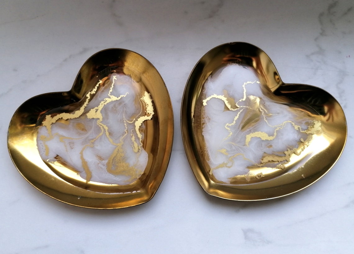 Heart Gold Jewelry Bowls Ring Bowls Crystal White Etsy