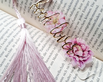 Personalized bookmark gift for her, floral flower bookmark, pink acrylic bookmark, peony, rose, amaryllis, gerbera, April 4th Art