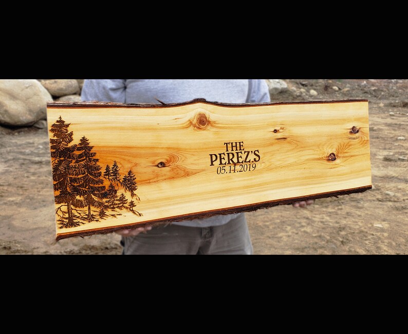 CUSTOM ANY DESIGN : Personalized Wedding Guest Book Alternative Wood Slab Handcrafted Engraved Carved Customized Wood Signs Cedar Live Edge 