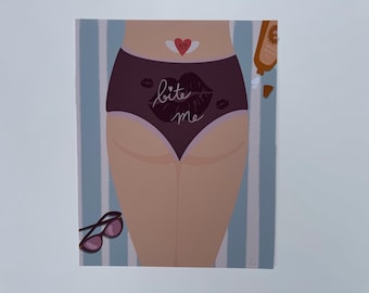 Bite Me Beach 8x10 アートプリント、ビーチタオルアート、Cheeky Booty 水着プリント、フレームレスアートプリント