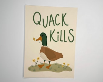 Quack Kills Duck 5x7 アートプリント、面白い駄洒落、春の装飾、フレームレスアートプリント、気まぐれな壁飾り