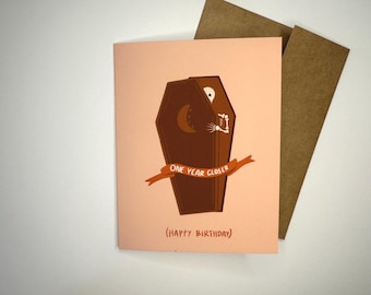 Biglietto d'auguri con scheletro per un anno di differenza, biglietto d'auguri divertente, umorismo nero, biglietto d'auguri A2 vuoto