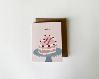 Wooh Heart Cake Birthday Card, Sarcastic Funny Birthday Card, Cake Card, Blank A2 Greeting Card