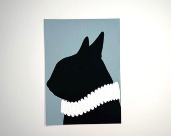 キャットカメオ 5x7 アートプリント、ヴィンテージ風インテリア、猫のイラスト、フレームレスアートプリント、猫アート、壁飾り、猫好きの方へのギフト