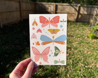 Stampa artistica di farfalle: stampa murale di insetti colorati, stampa artistica 5x7, arredamento stravagante, stampa senza cornice