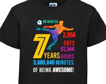 7th Birthday Football T-Shirt, Kids Ringspun Cotton Tee
