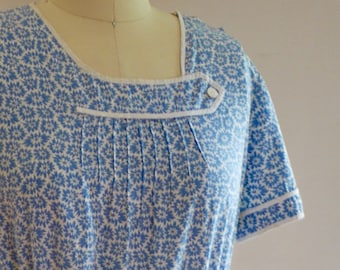 1930s - Blue Floral Cotton Day Dress