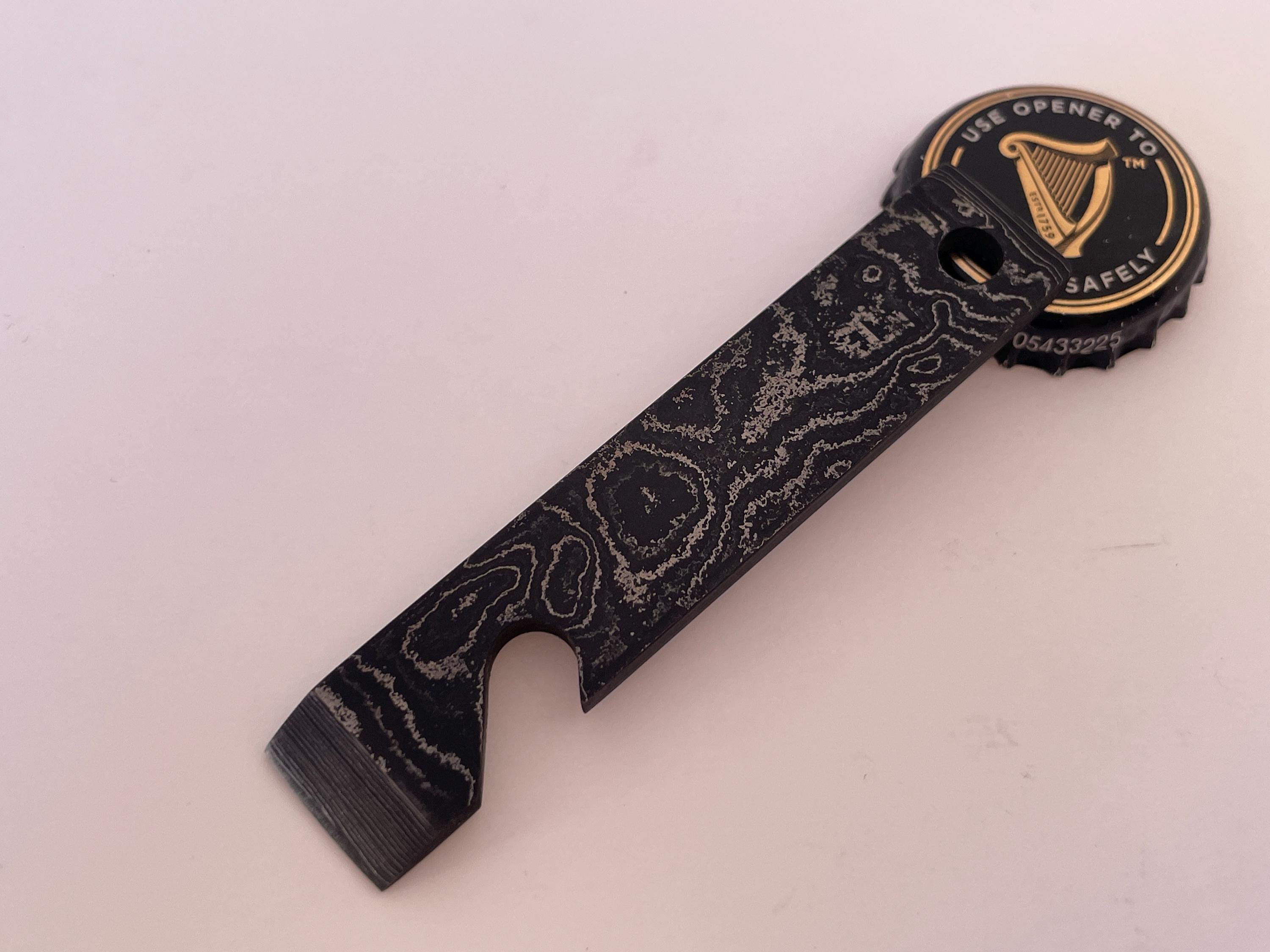 Handmade Damascus Bottle Opener and Prybar for Your Keyring - Etsy