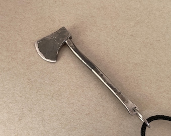 Hand Forged Viking Axe Pendant - Rustic Steel Necklace - Mens Norse Warrior Jewelry