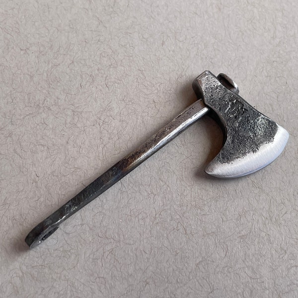Hand-forged Bearded Axe Pendant - vintage square nail handle.
