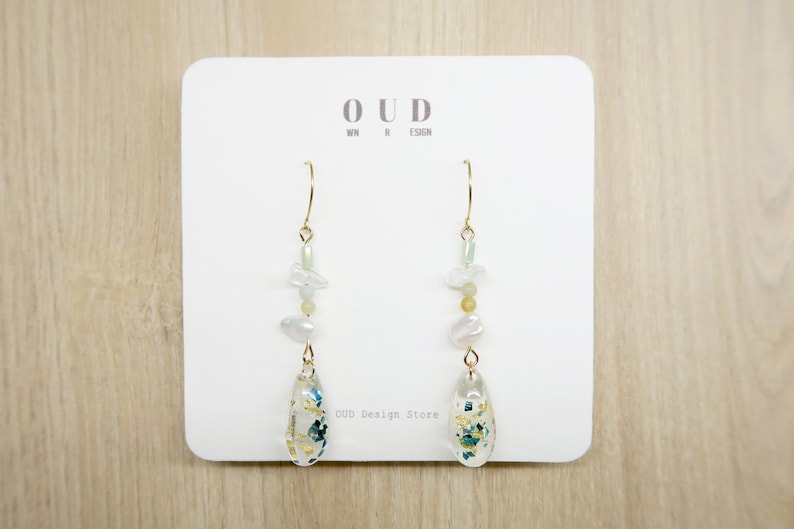 Geometric-Natural Freshwater Baroque Pearls-Everyday Earrings-Drop Earrings-Aquamarine Shells-14K gf Ear Wire Hooks-Clip-on Available