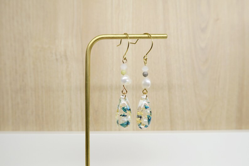 Geometric-Natural Freshwater Baroque Pearls-Everyday Earrings-Drop Earrings-Aquamarine Shells-14K gf Ear Wire Hooks-Clip-on Available