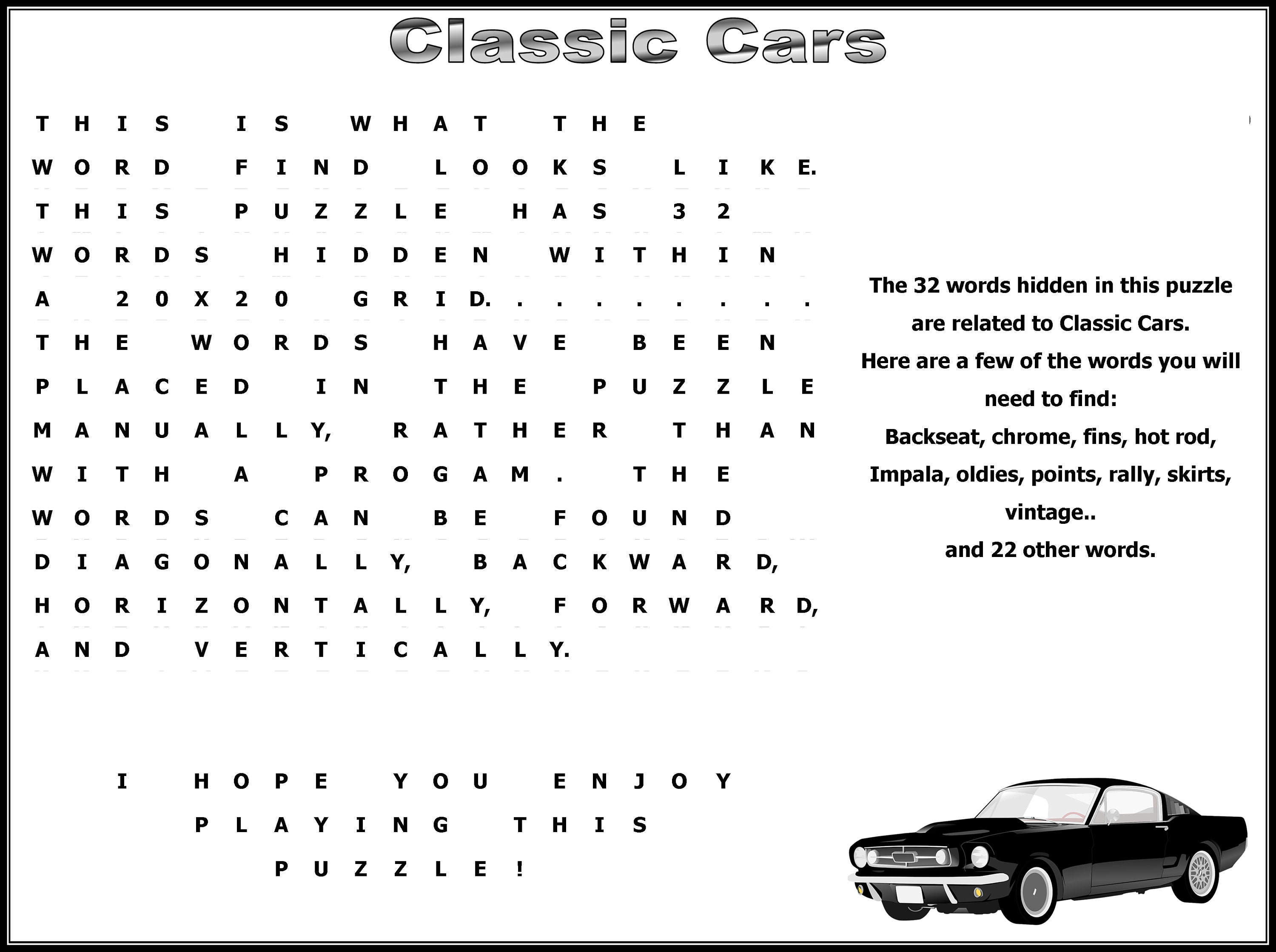 Classic Cars Themed Word Search Instant Download Etsy