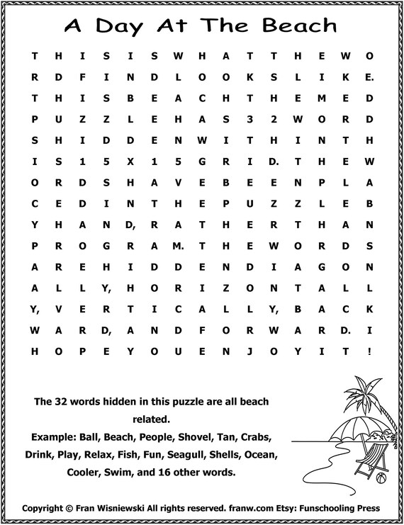 a day at the beach word find digital download etsy