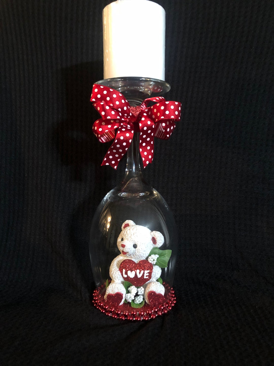 Valentine Day Teddy Bear Candle Holder, Wineglass Etsy