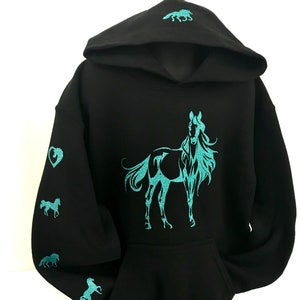 Women’s Horse glitter teal hoodie