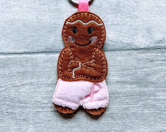 Breast cancer decoration, gingerbread man collectible, stocking filler, secret Santa, charity gift donation