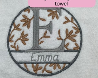 White Monogram hand towel, personalised hand towel, Any Initial design, embroidered towel, any name added, housewarming gift