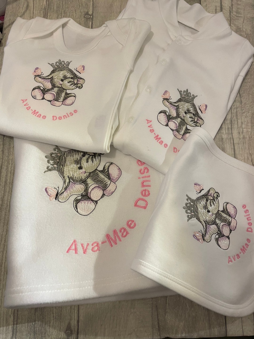 Personalised Embroidered Baby Gift Set, Personalised Elephant Set