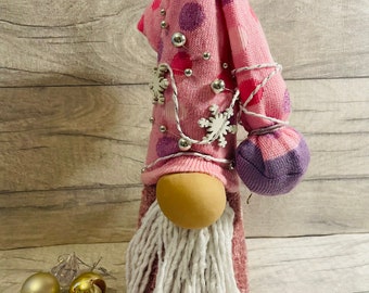 Gnome, tomte decoration, Home decor, sock gnome, , pink tomte home decoration, collectable gnome decor