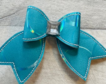 Cute hair bow, metallic blue hair accessory, girly bow, pretty hair clip, stocking filler, small gift