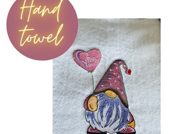 White Gnome hand towel, magical gnome towel, gnome design, embroidered towel, gonk lover gift, new home Christmas gift