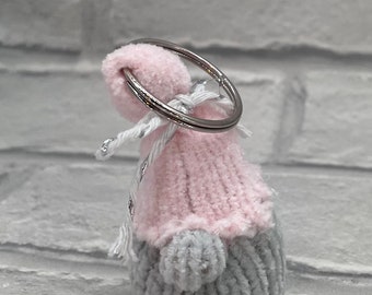 Tiny handmade Gonk Keyring, Pink And White Mum Bag Charm , Gnome Car Keyrings For Her,  New Driver Gift Idea, Cute Little Gonk Purse Charm