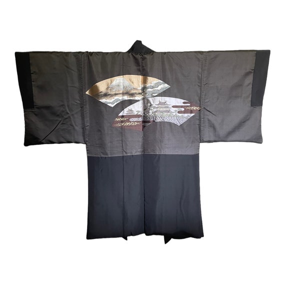 Luxury Men's Haori, Mt.fuji & Castle Black Haori, Jap… - Gem