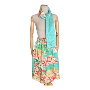 Exquisite Hand-Painted Yuzen Silk Furisode Remake Skirt & Matching Scarf | One-of-a-Kind Artwear