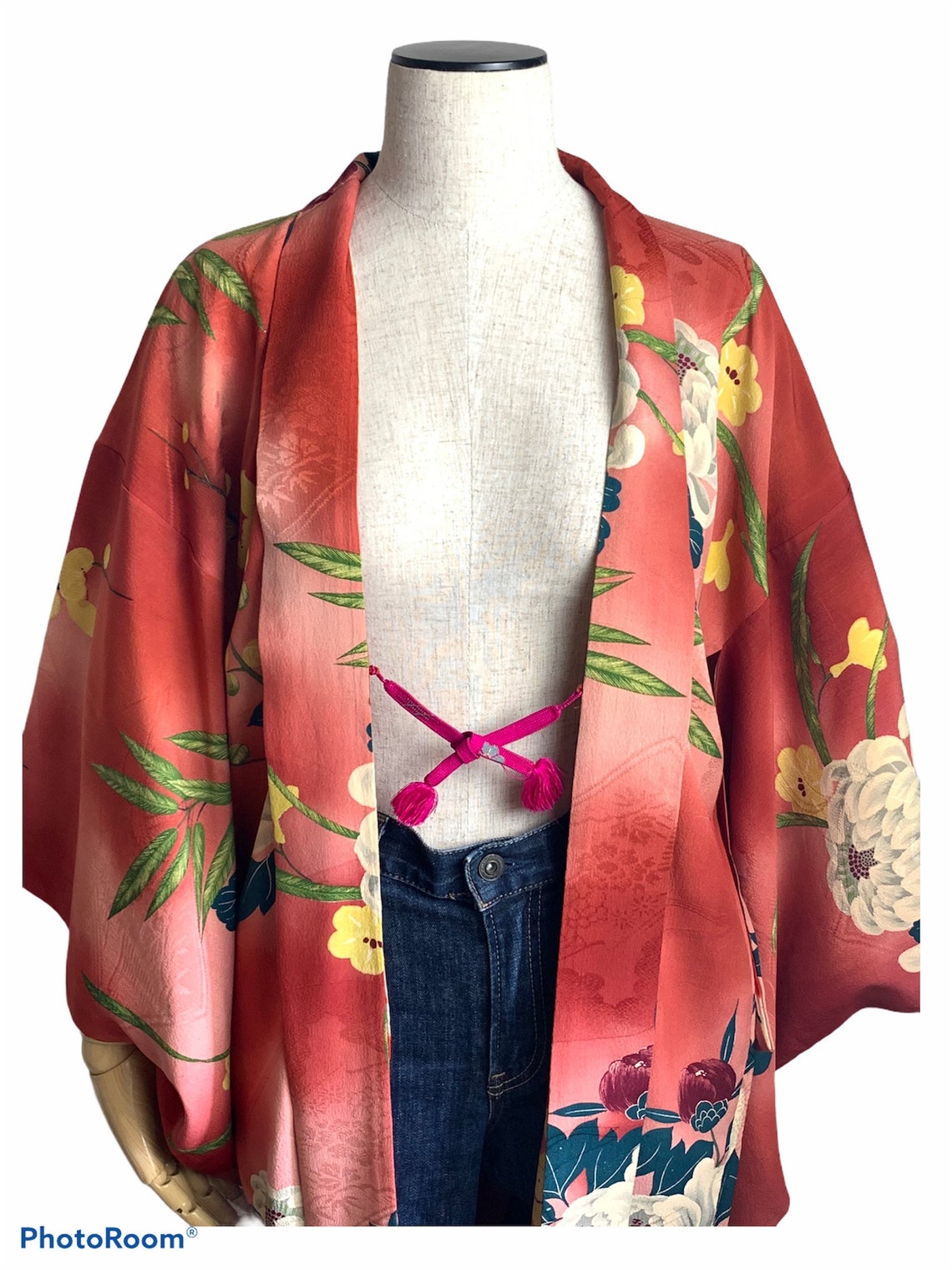 Long Haori Red Silk Haori Japanese Haori Boho Kimono Haori Etsy
