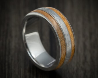 Titanium Ring with Gibeon Meteorite and Wood Inlays Custom Made Band